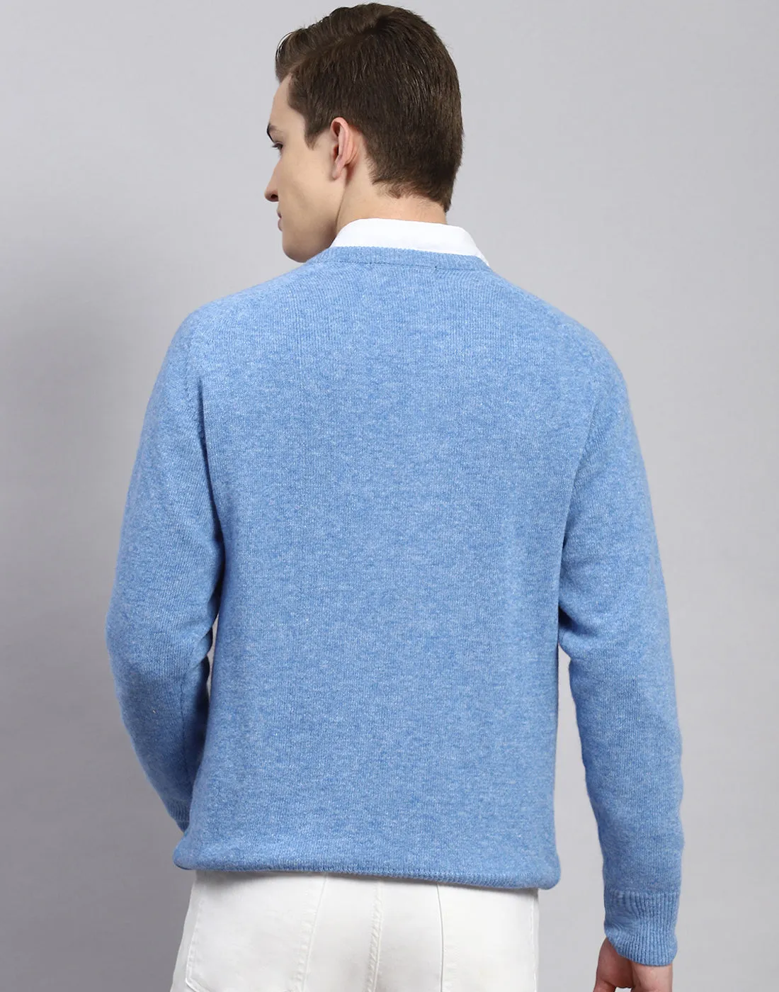 Men Blue Solid V Neck Full Sleeve Pullover sold by Monte Carlo product image thumbnail 5