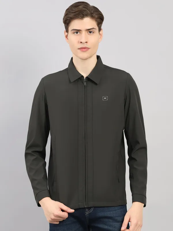 Men Dark Green Solid Stand Collar Full Sleeve Jacket sold by Monte Carlo