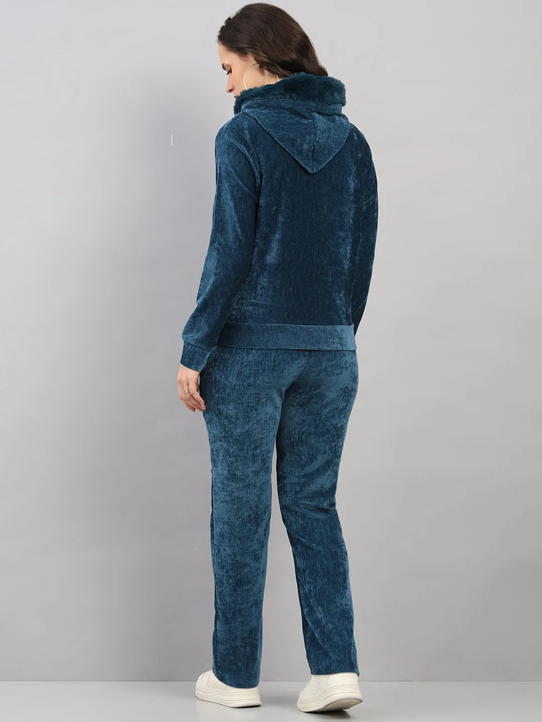 Women Teal Blue Polka Dots Hooded Full Sleeve Winter Tracksuit sold by Monte Carlo product image thumbnail 5