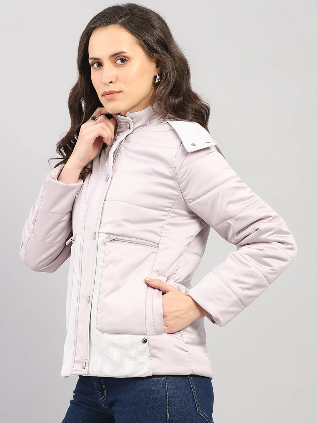 Women Purple Solid Hooded Full Sleeve Jacket sold by Monte Carlo product image thumbnail 3