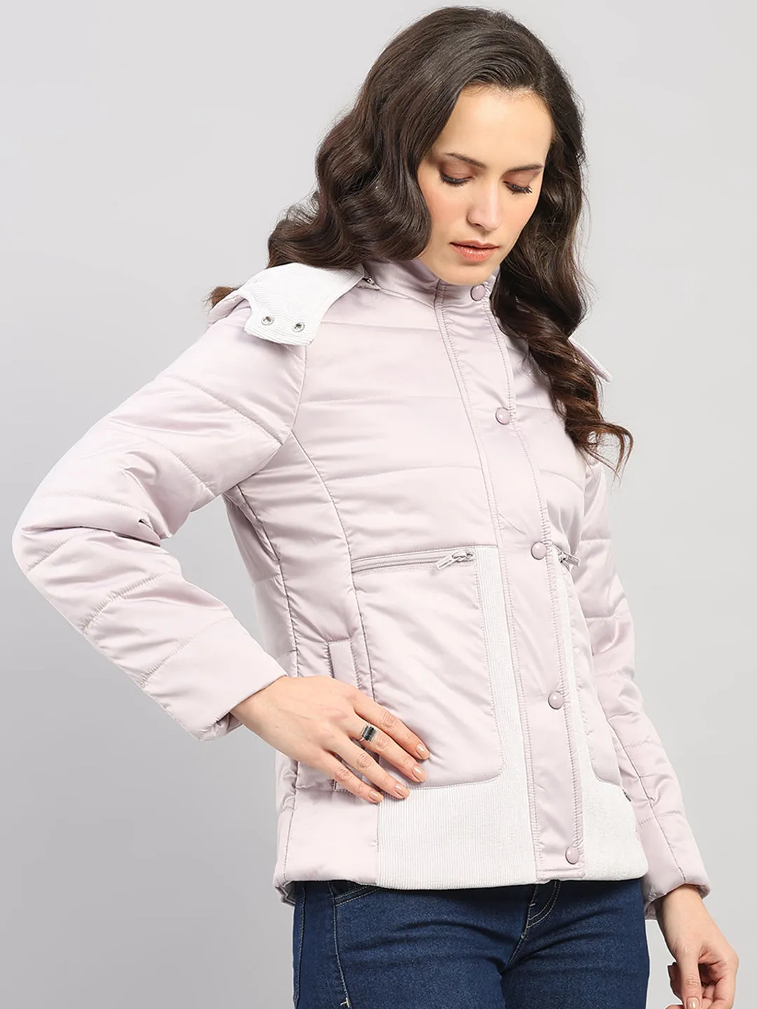 Women Purple Solid Hooded Full Sleeve Jacket sold by Monte Carlo product image thumbnail 4