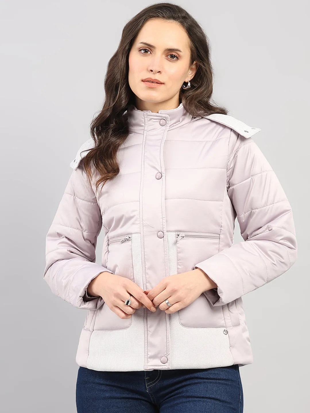 Women Purple Solid Hooded Full Sleeve Jacket sold by Monte Carlo