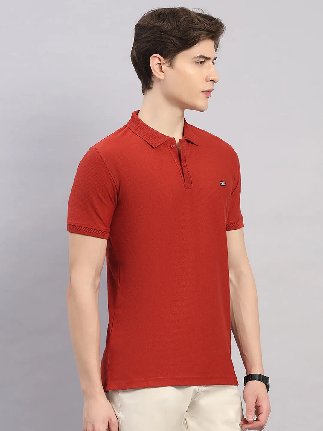 Men Rust Geometric Stand Collar Half Sleeve T-Shirt sold by Monte Carlo product image thumbnail 4