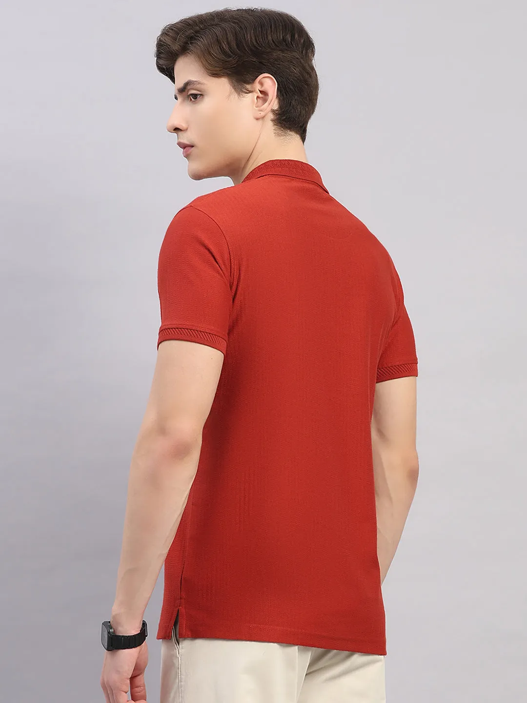 Men Rust Geometric Stand Collar Half Sleeve T-Shirt sold by Monte Carlo product image thumbnail 5