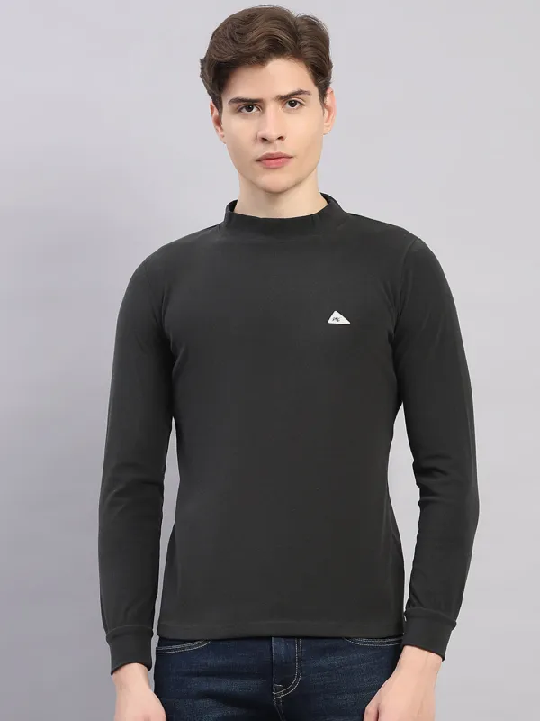 Men Charcoal Solid Round Neck Full Sleeve Winter T-Shirt made by Monte Carlo