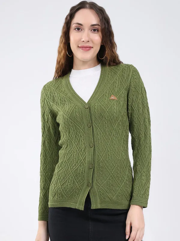 Women Green Self Design V Neck Full Sleeve Cardigan sold by Monte Carlo