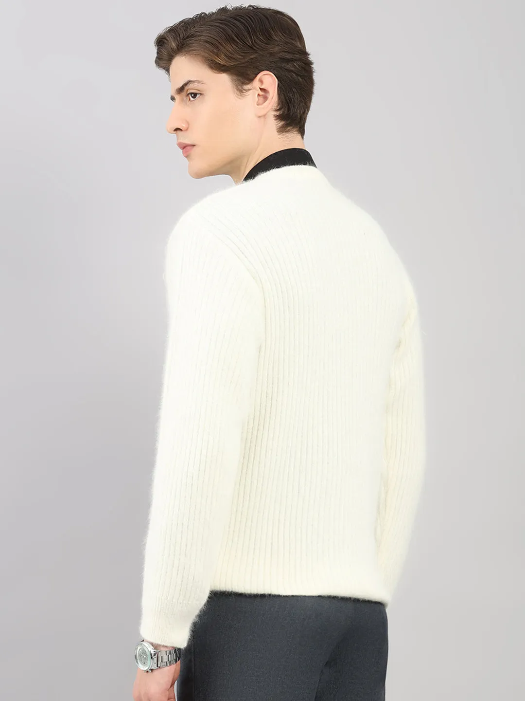 Men White Solid V Neck Full Sleeve Pullover sold by Monte Carlo product image thumbnail 5