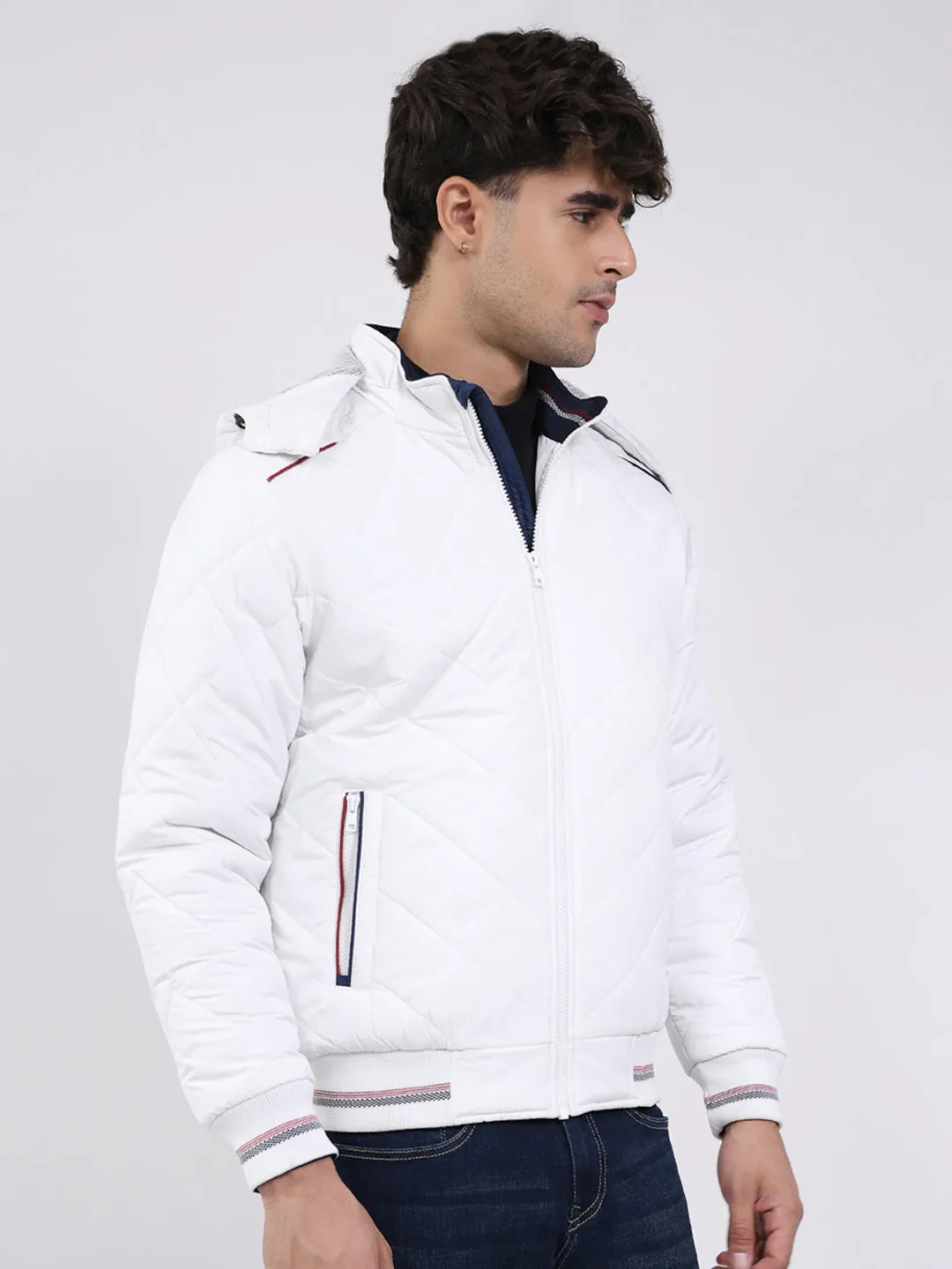 Men White Solid Hooded Full Sleeve Jacket sold by Monte Carlo product image thumbnail 4
