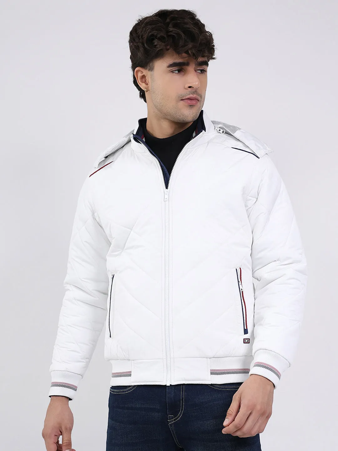 Men White Solid Hooded Full Sleeve Jacket sold by Monte Carlo