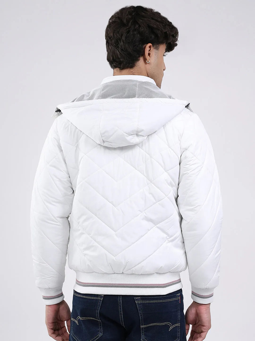Men White Solid Hooded Full Sleeve Jacket sold by Monte Carlo product image thumbnail 5