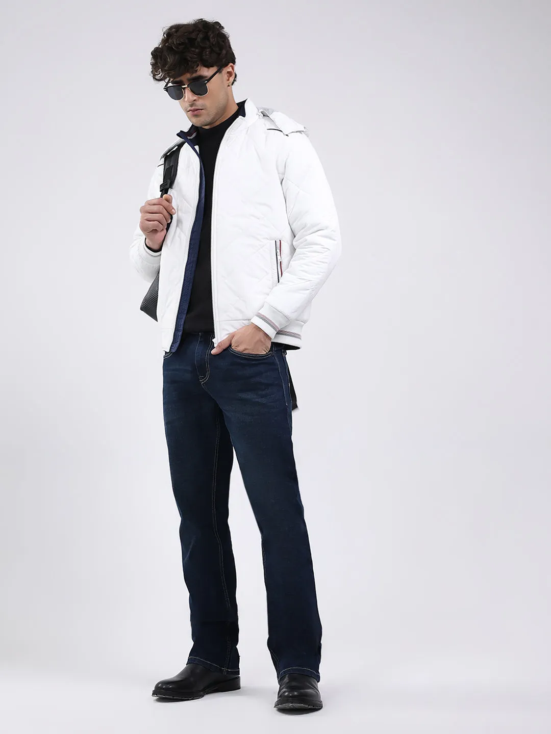 Men White Solid Hooded Full Sleeve Jacket sold by Monte Carlo product image thumbnail 2