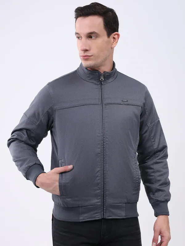 Men Grey Solid Mock Neck Full Sleeve Jacket sold by Monte Carlo