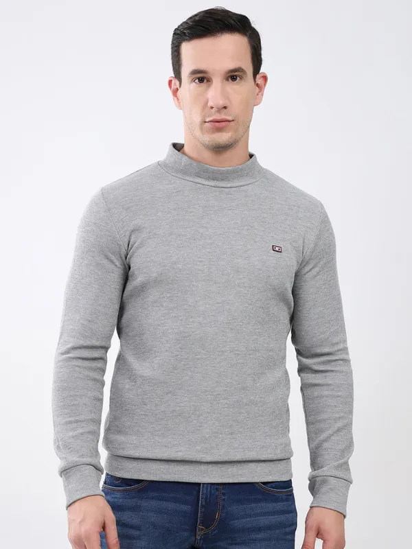 Men Grey Solid Mock Neck Full Sleeve Winter T-Shirt made by Monte Carlo