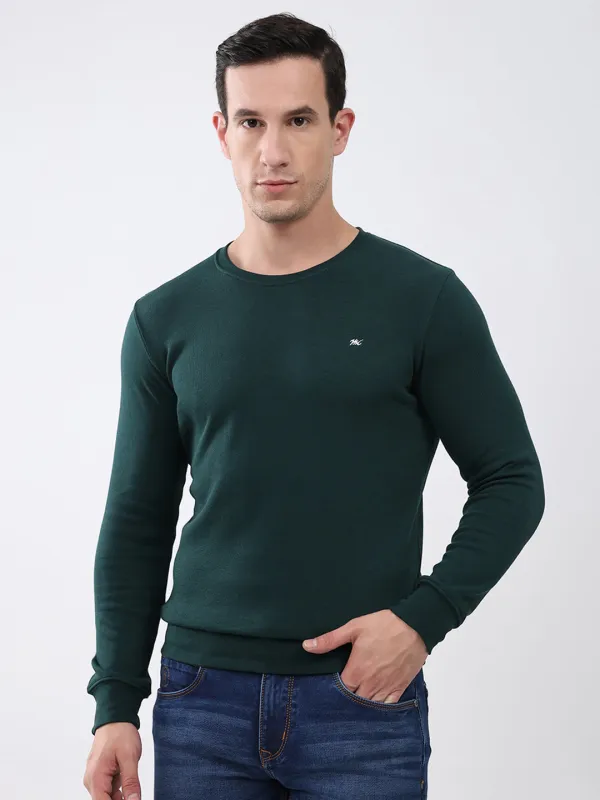 Men Green Solid Round Neck Full Sleeve Winter T-Shirt made by Monte Carlo