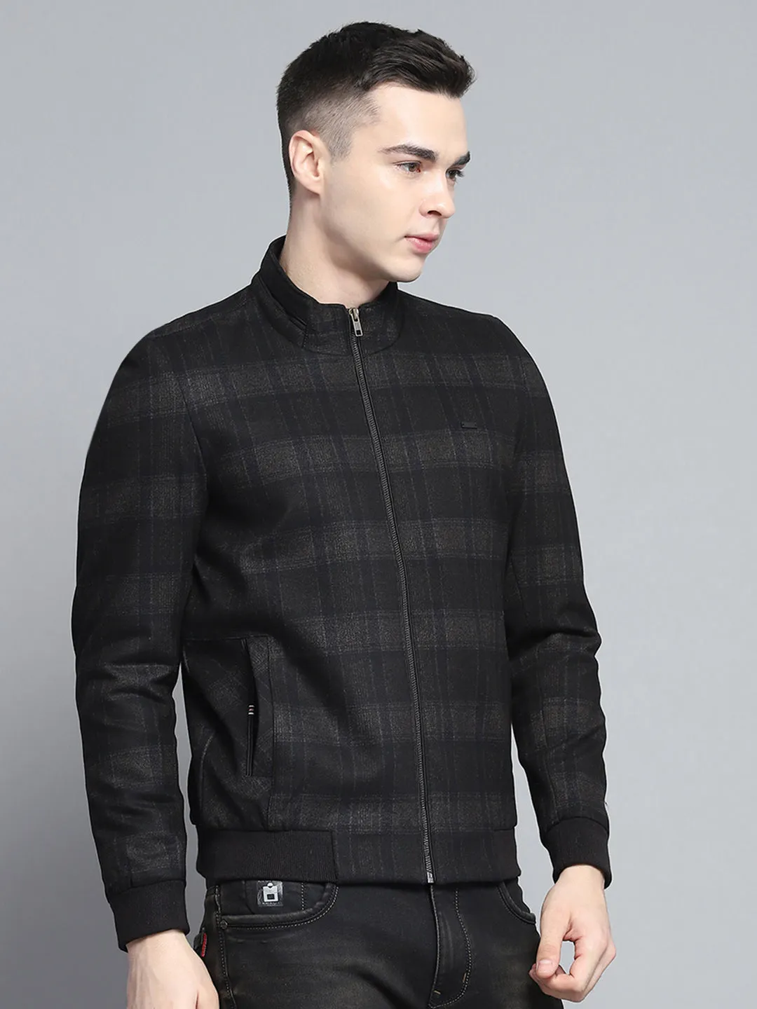 Men Black Solid Mock Neck Full Sleeve Jacket sold by Monte Carlo product image thumbnail 4