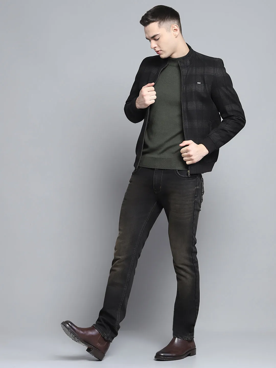 Men Black Solid Mock Neck Full Sleeve Jacket sold by Monte Carlo product image thumbnail 2