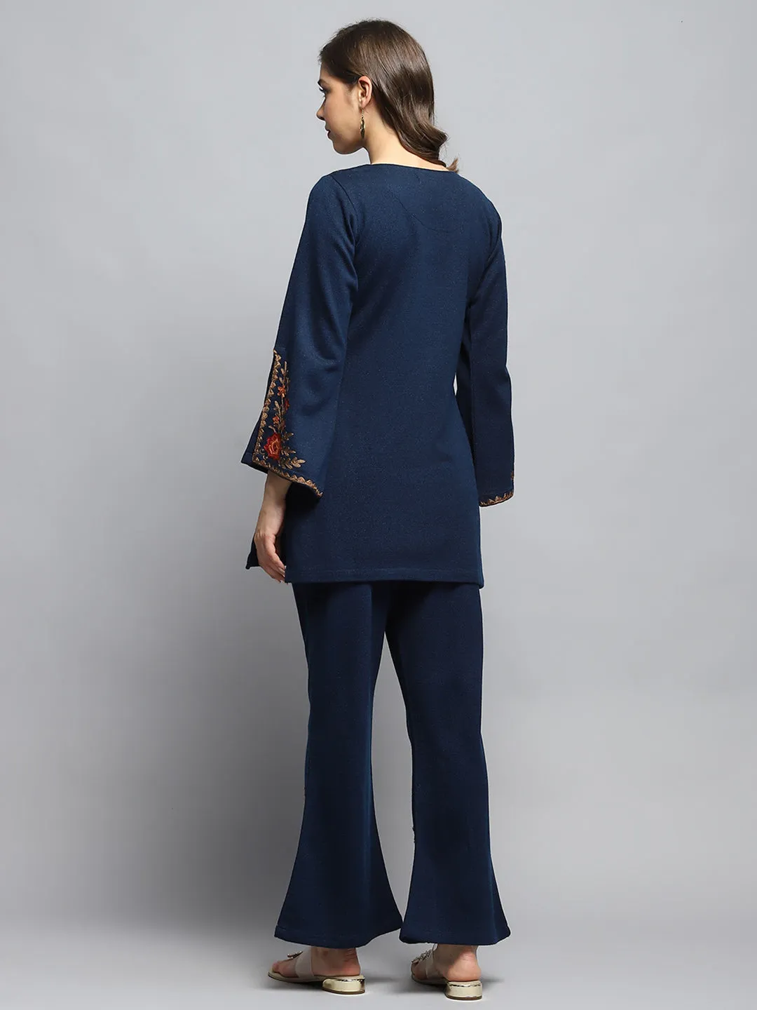 Women Blue Self Design Round Neck Full Sleeve Kurti Set sold by Monte Carlo product image thumbnail 5