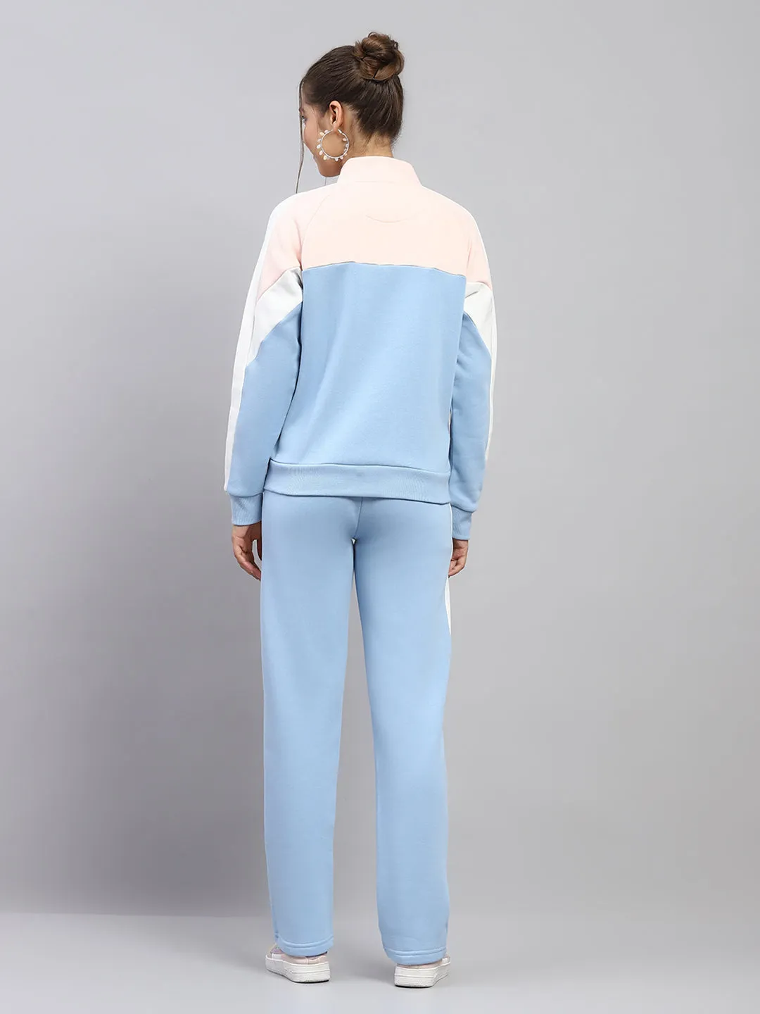 Women Sky Blue Solid Mock Neck Full Sleeve Tracksuit sold by Monte Carlo product image thumbnail 5