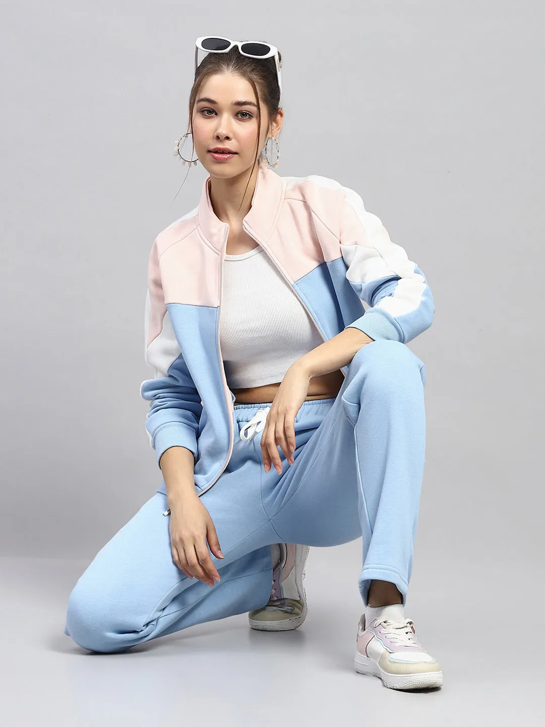 Women Sky Blue Solid Mock Neck Full Sleeve Tracksuit sold by Monte Carlo product image thumbnail 2