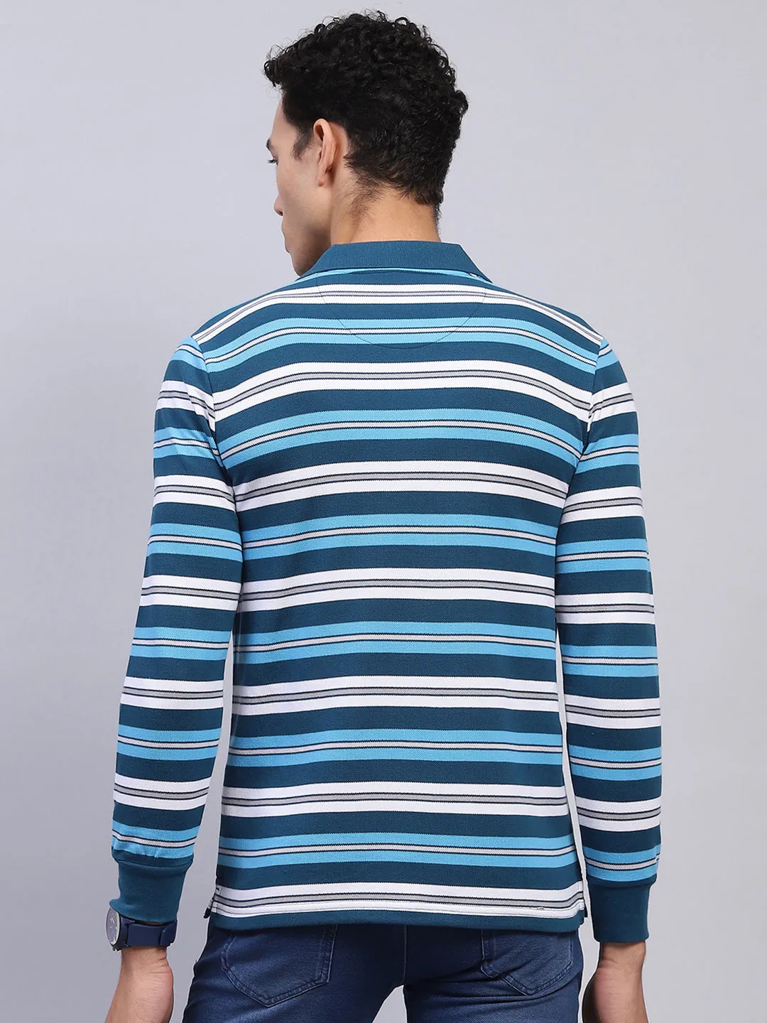 Men Blue Stripe Collar Full Sleeve Winter T-Shirt sold by Monte Carlo product image thumbnail 5