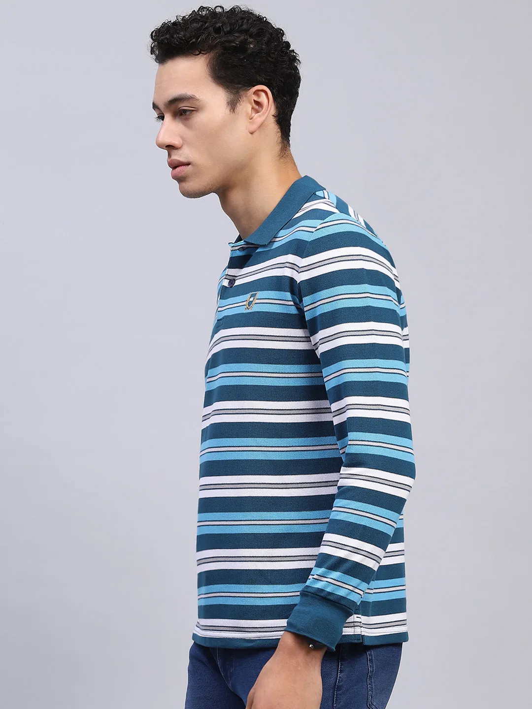 Men Blue Stripe Collar Full Sleeve Winter T-Shirt sold by Monte Carlo product image thumbnail 3
