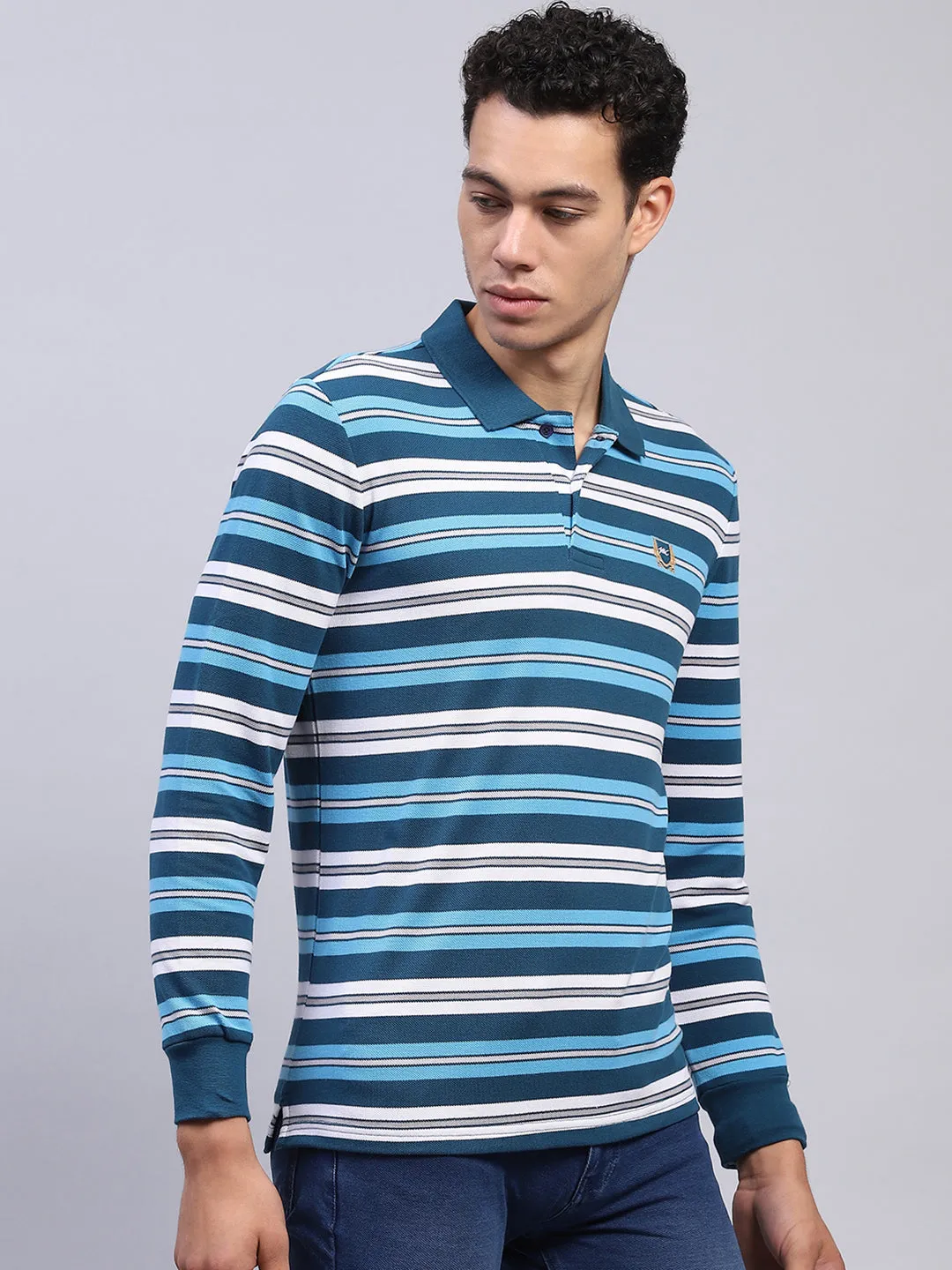 Men Blue Stripe Collar Full Sleeve Winter T-Shirt sold by Monte Carlo product image thumbnail 4
