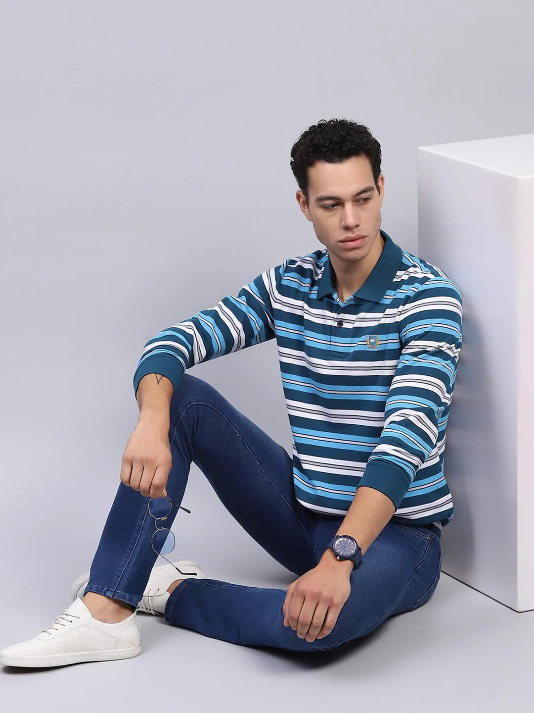 Men Blue Stripe Collar Full Sleeve Winter T-Shirt sold by Monte Carlo product image thumbnail 2