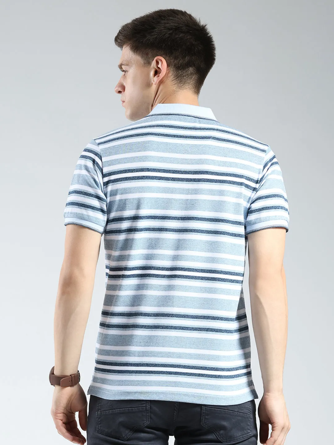 Men Blue Stripe Collar Half Sleeve T-Shirt sold by Monte Carlo product image thumbnail 5