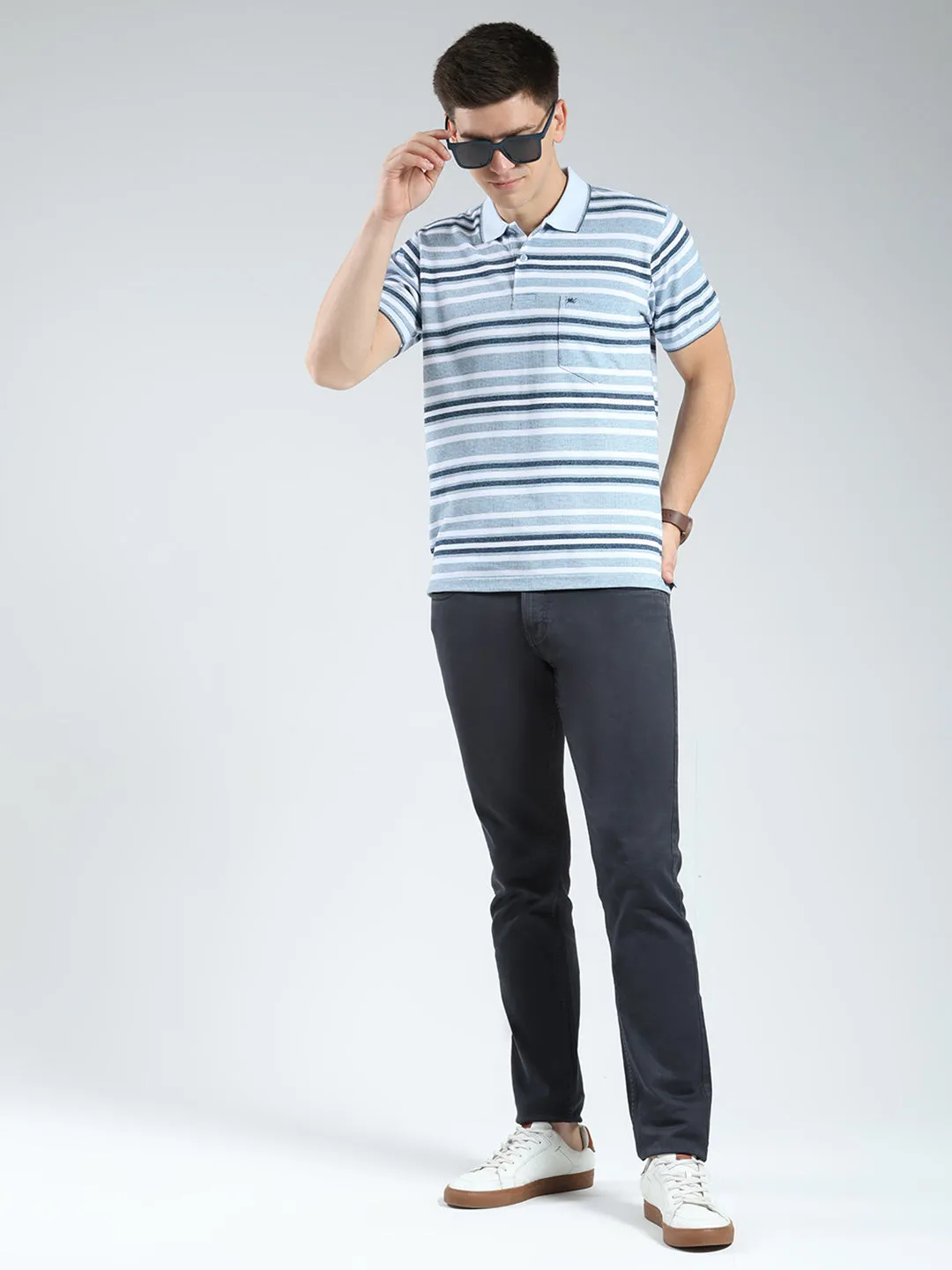 Men Blue Stripe Collar Half Sleeve T-Shirt sold by Monte Carlo product image thumbnail 2