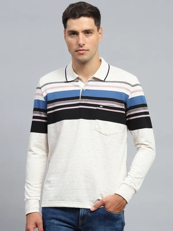 Men Black & White Stripe Collar Full Sleeve Winter T-Shirt made by Monte Carlo