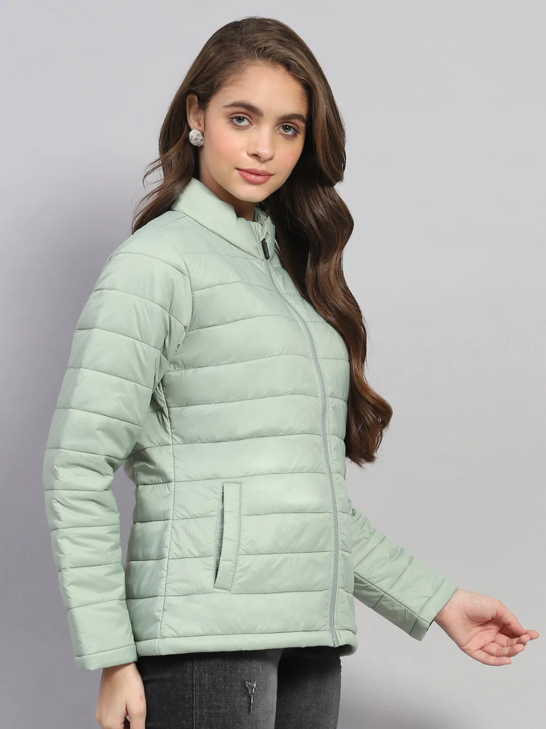 Rock.it Women Green Solid Mock Neck Full Sleeve Jacket sold by Monte Carlo product image thumbnail 4