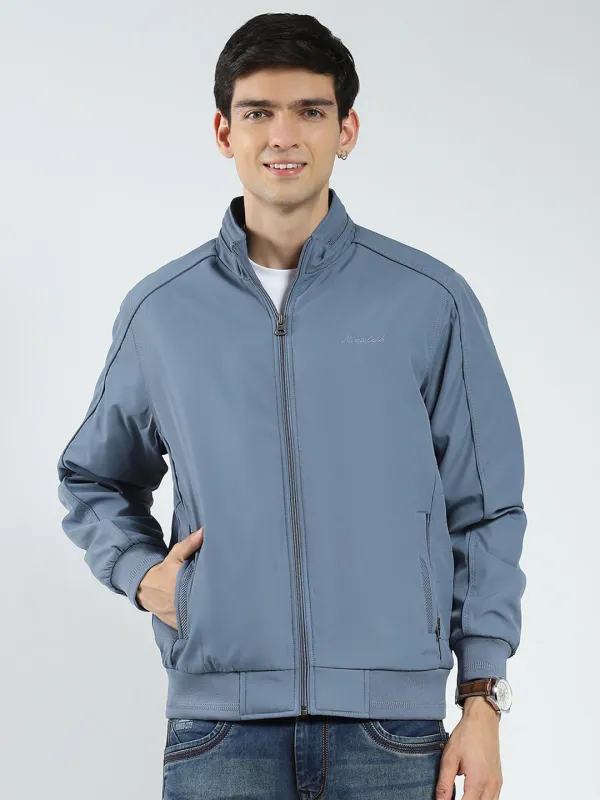 Men Grey Solid Mock Neck Full Sleeve Jacket sold by Monte Carlo