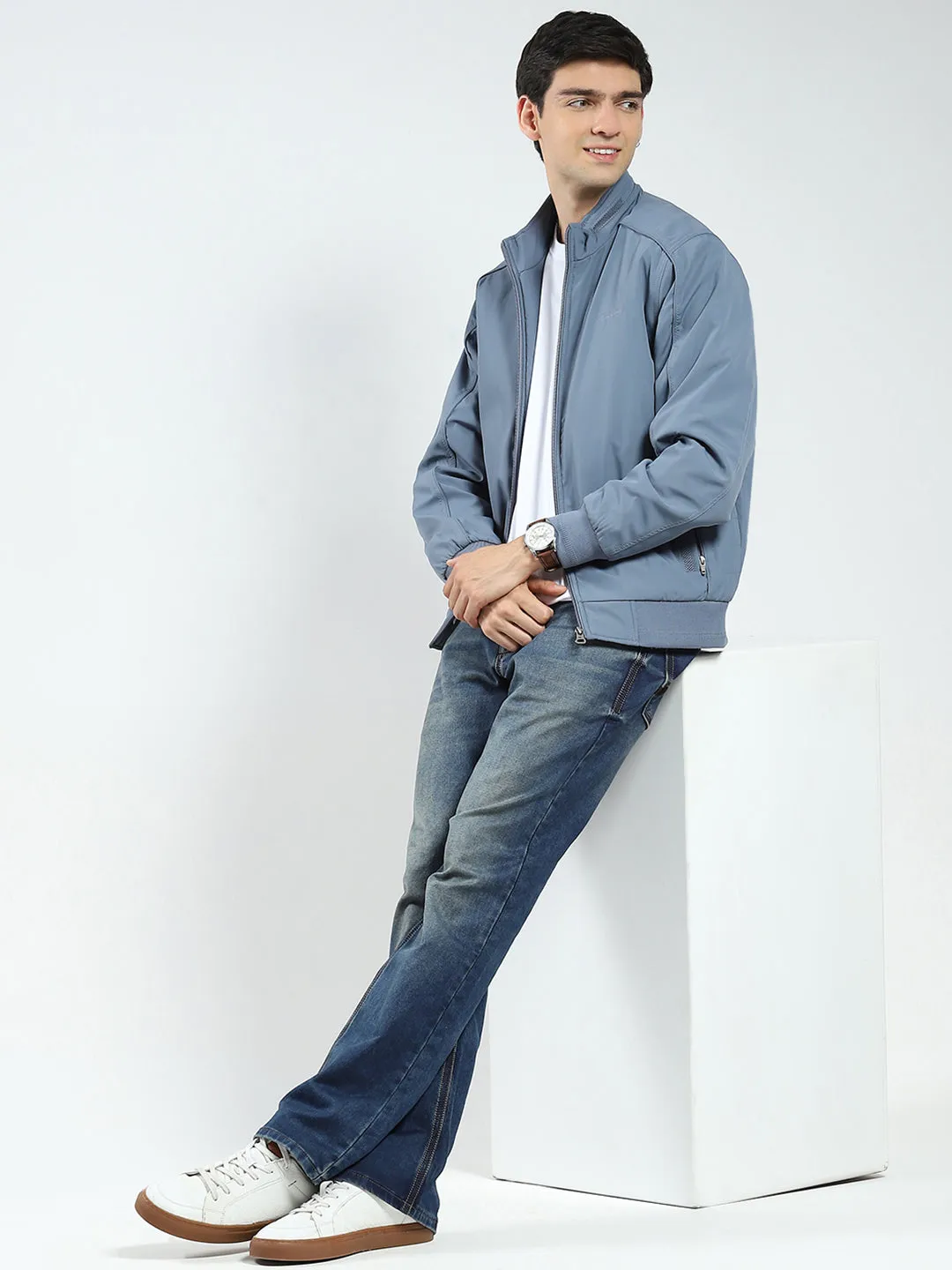 Men Grey Solid Mock Neck Full Sleeve Jacket sold by Monte Carlo product image thumbnail 2