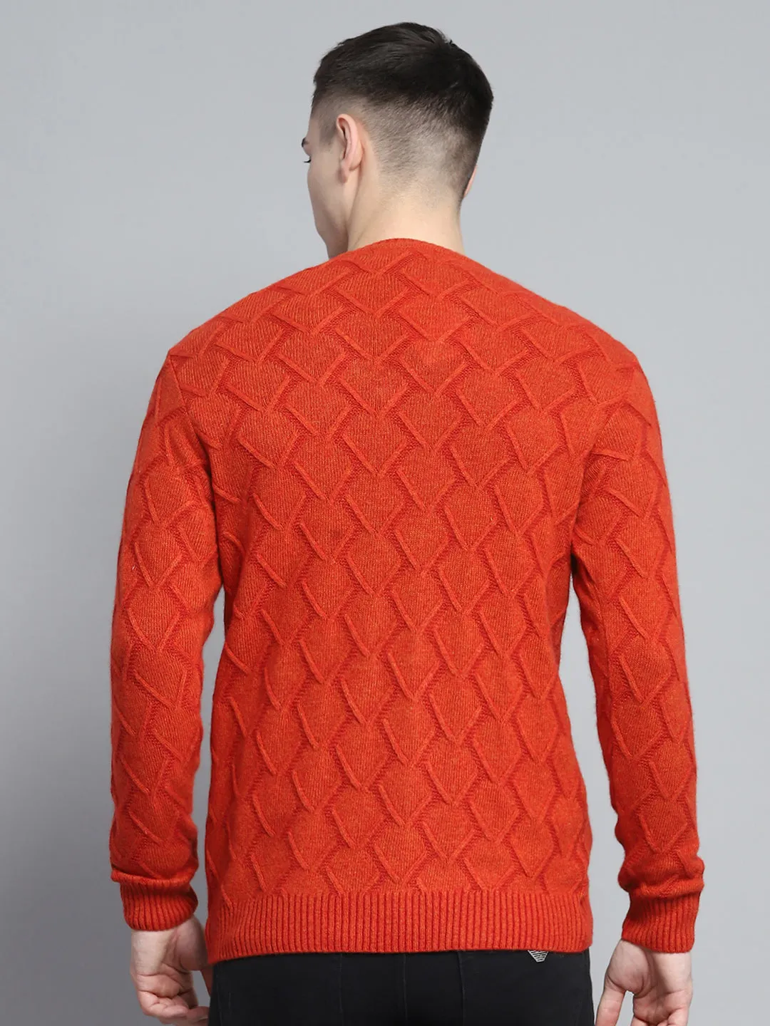 Men Rust Self Design V Neck Full Sleeve Pullover sold by Monte Carlo product image thumbnail 5