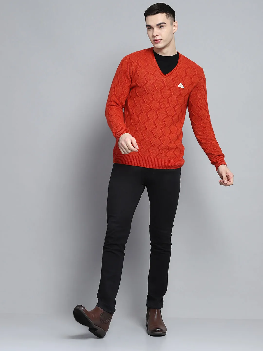Men Rust Self Design V Neck Full Sleeve Pullover sold by Monte Carlo product image thumbnail 2