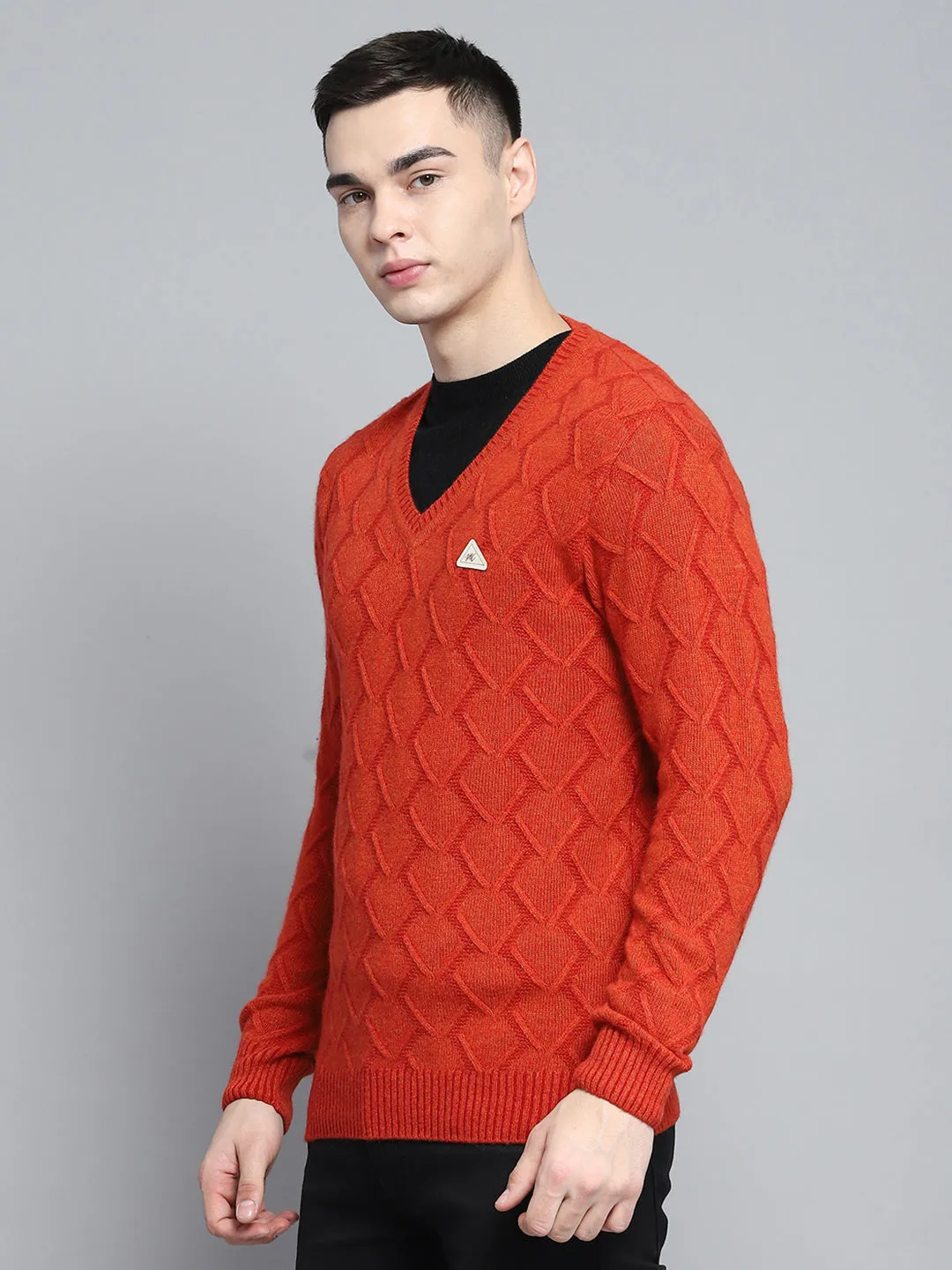 Men Rust Self Design V Neck Full Sleeve Pullover sold by Monte Carlo product image thumbnail 3