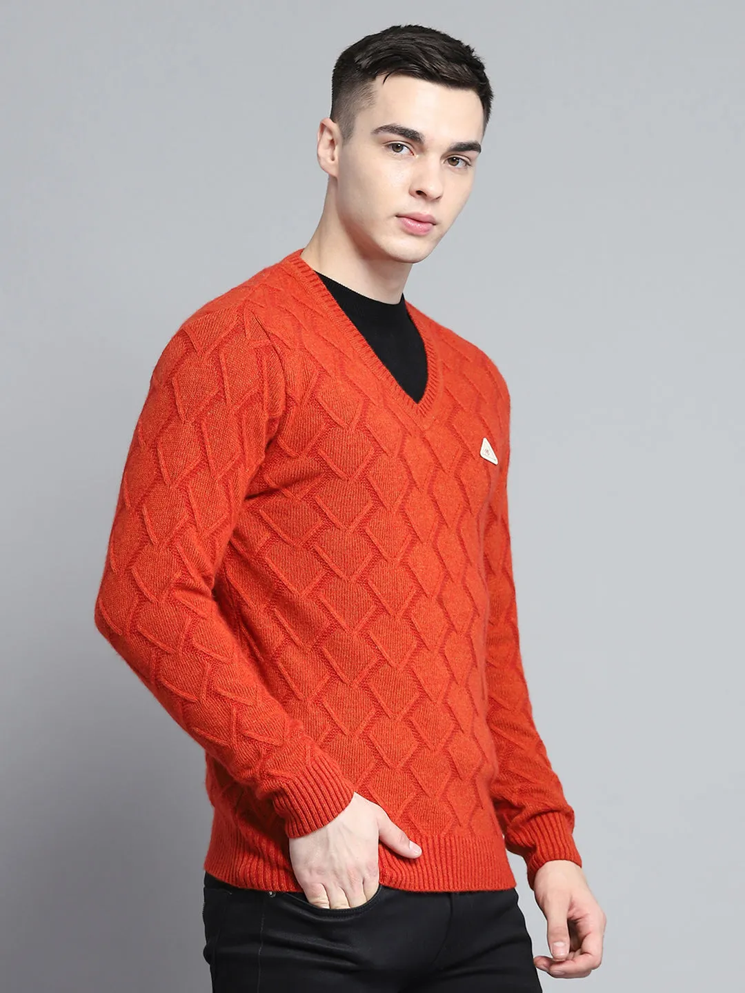 Men Rust Self Design V Neck Full Sleeve Pullover sold by Monte Carlo product image thumbnail 4