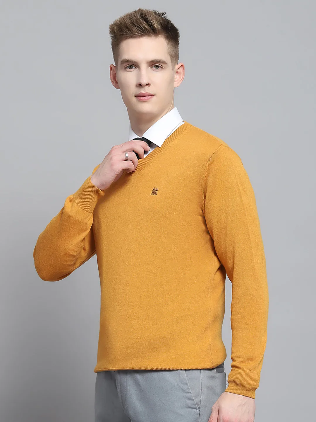 Men Mustard Solid V Neck Full Sleeve Pullover sold by Monte Carlo product image thumbnail 3