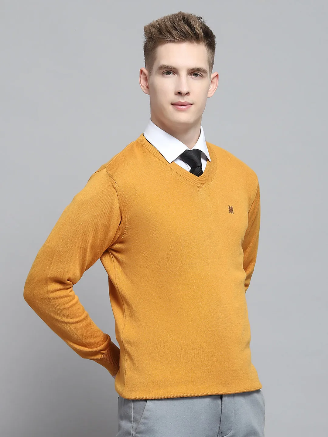Men Mustard Solid V Neck Full Sleeve Pullover sold by Monte Carlo product image thumbnail 4