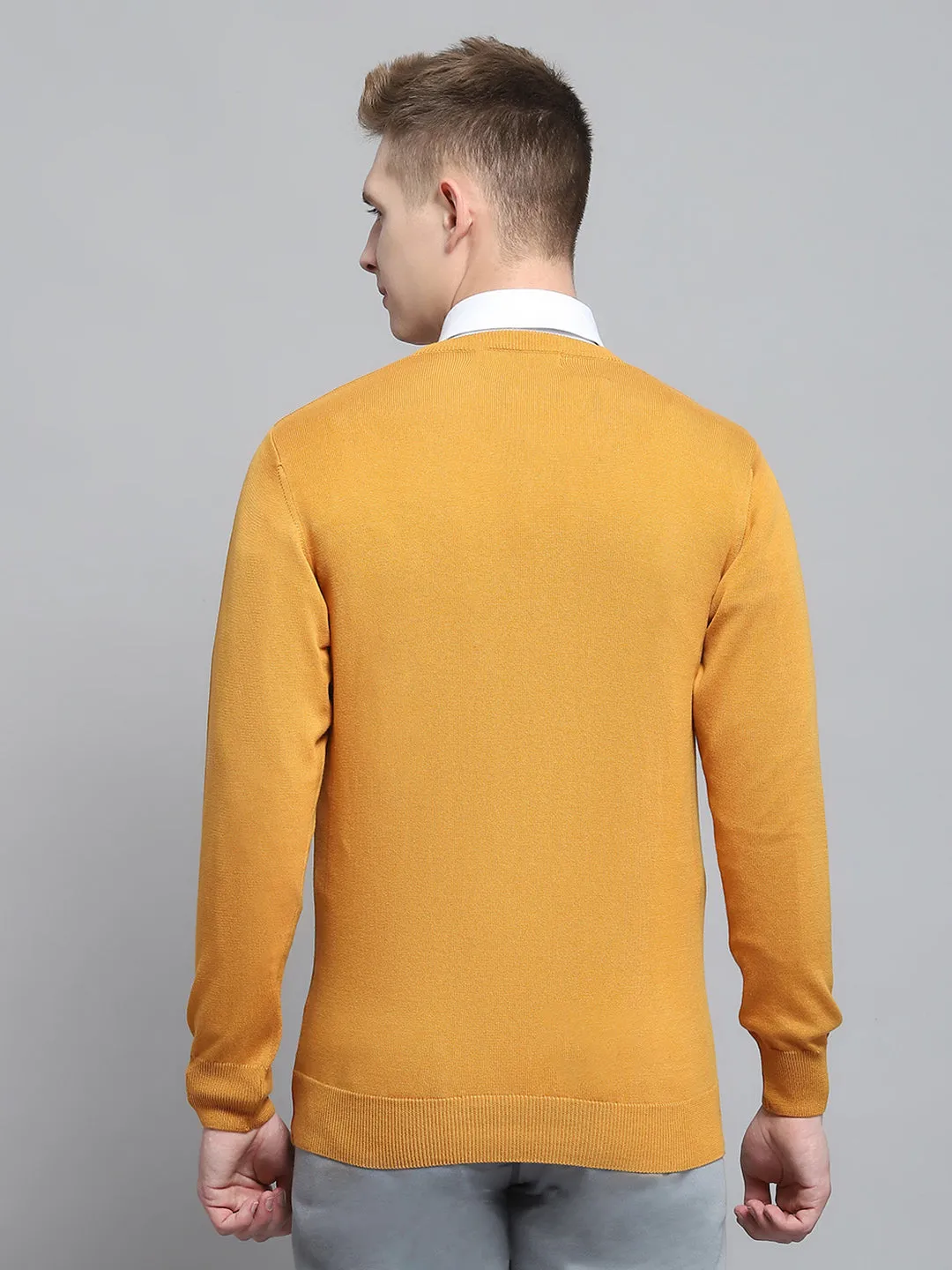 Men Mustard Solid V Neck Full Sleeve Pullover sold by Monte Carlo product image thumbnail 5