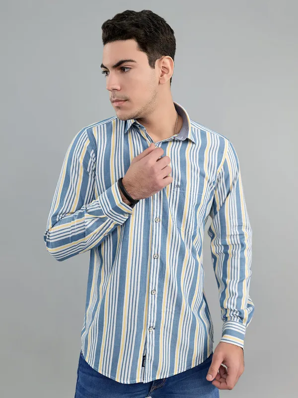 Men Grey Stripe Collar Full Sleeve Shirt sold by Monte Carlo