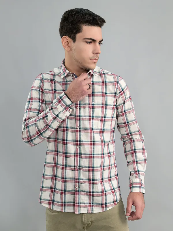 Men White Check Collar Full Sleeve Shirt sold by Monte Carlo