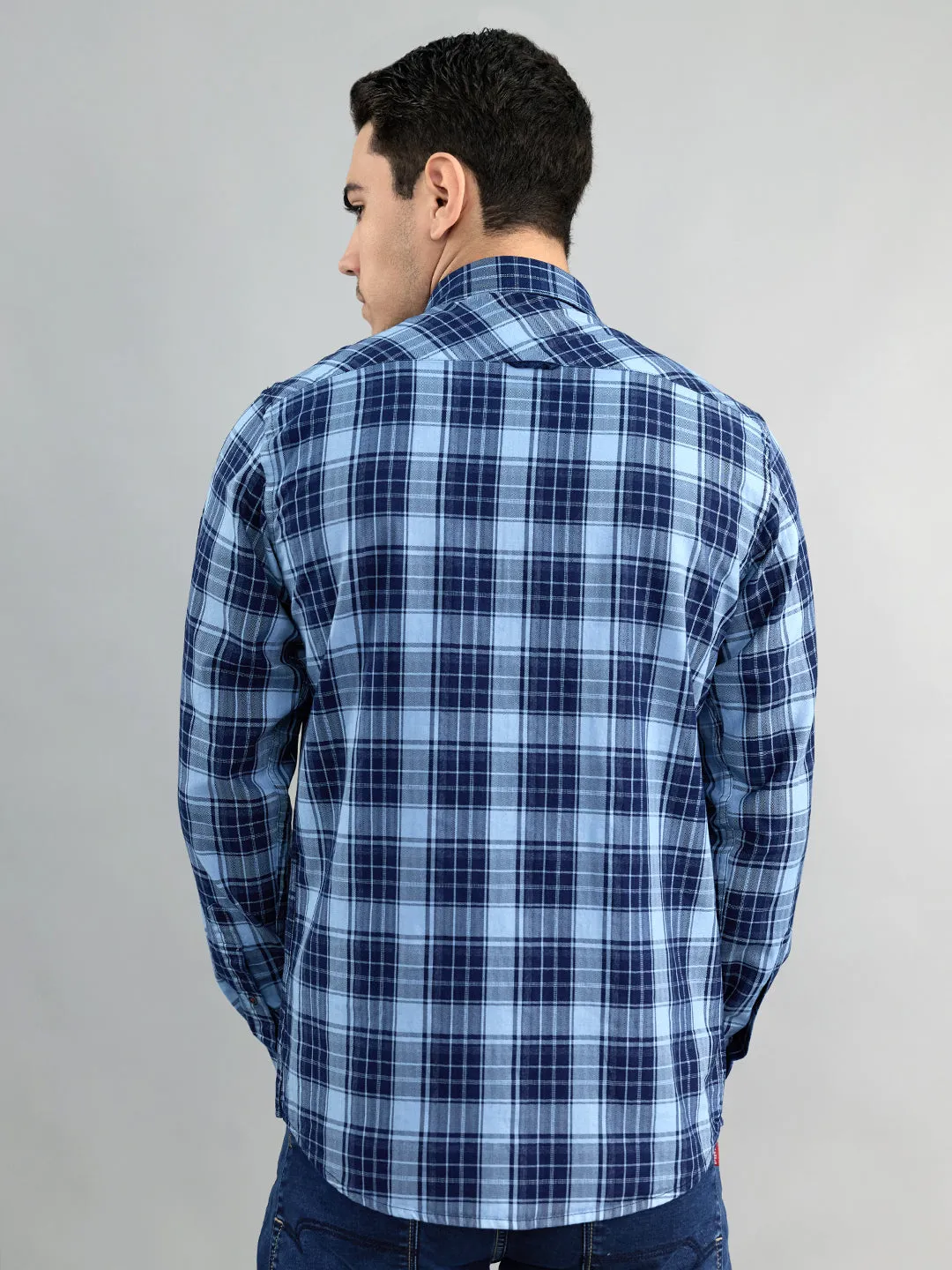 Men Navy Blue Check Collar Full Sleeve Shirt sold by Monte Carlo product image thumbnail 5