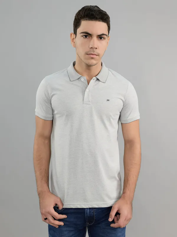 Men Grey Solid Collar Half Sleeve T-Shirt made by Monte Carlo