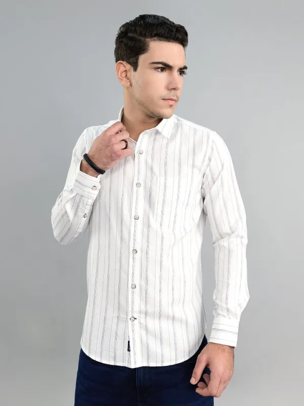 Men White Stripe Collar Full Sleeve Shirt sold by Monte Carlo