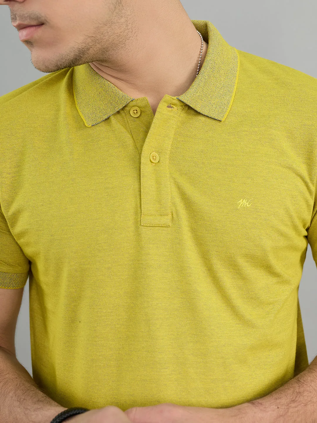Men Yellow Solid Polo Collar Half Sleeve T-Shirt sold by Monte Carlo product image thumbnail 4