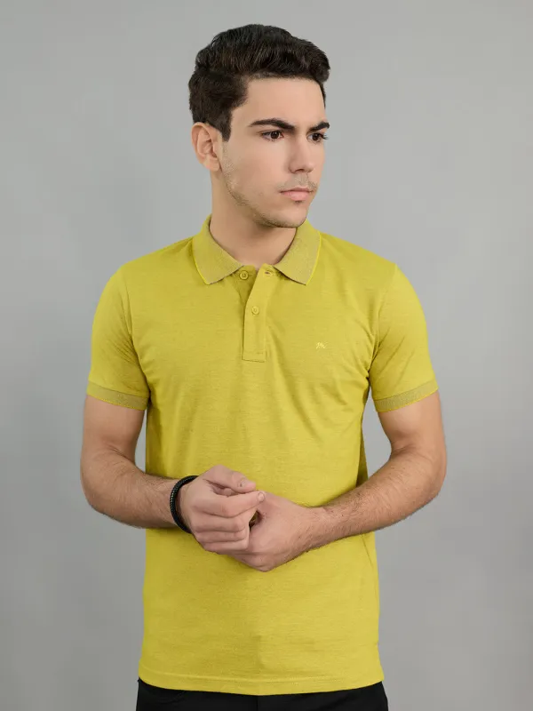 Men Yellow Solid Polo Collar Half Sleeve T-Shirt made by Monte Carlo