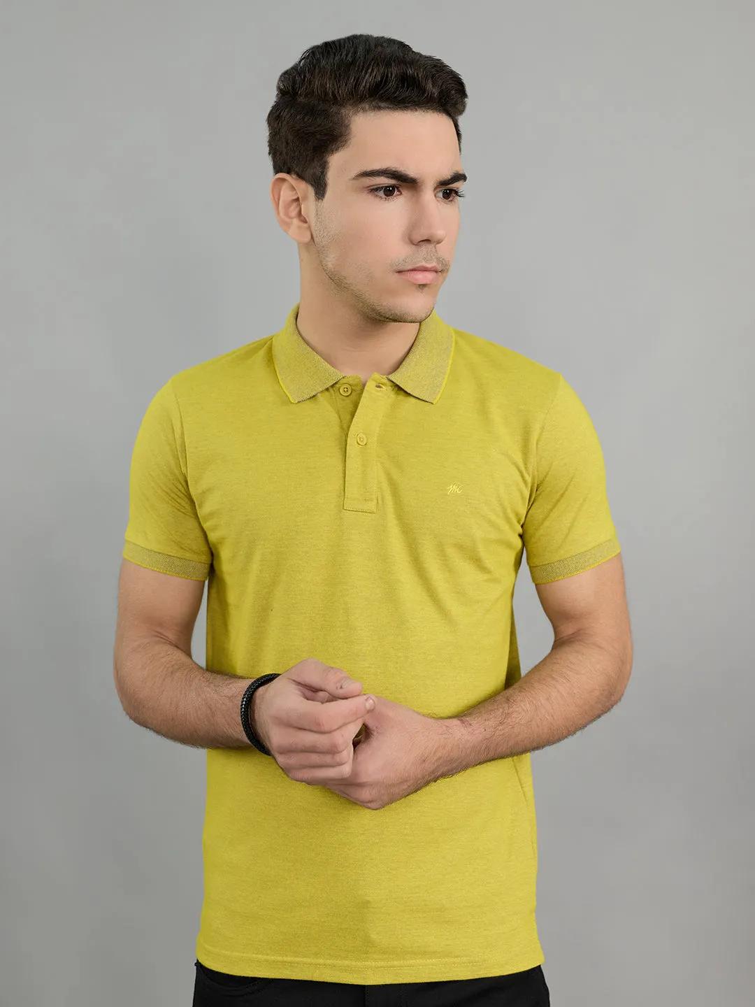 Men Yellow Solid Polo Collar Half Sleeve T-Shirt sold by Monte Carlo