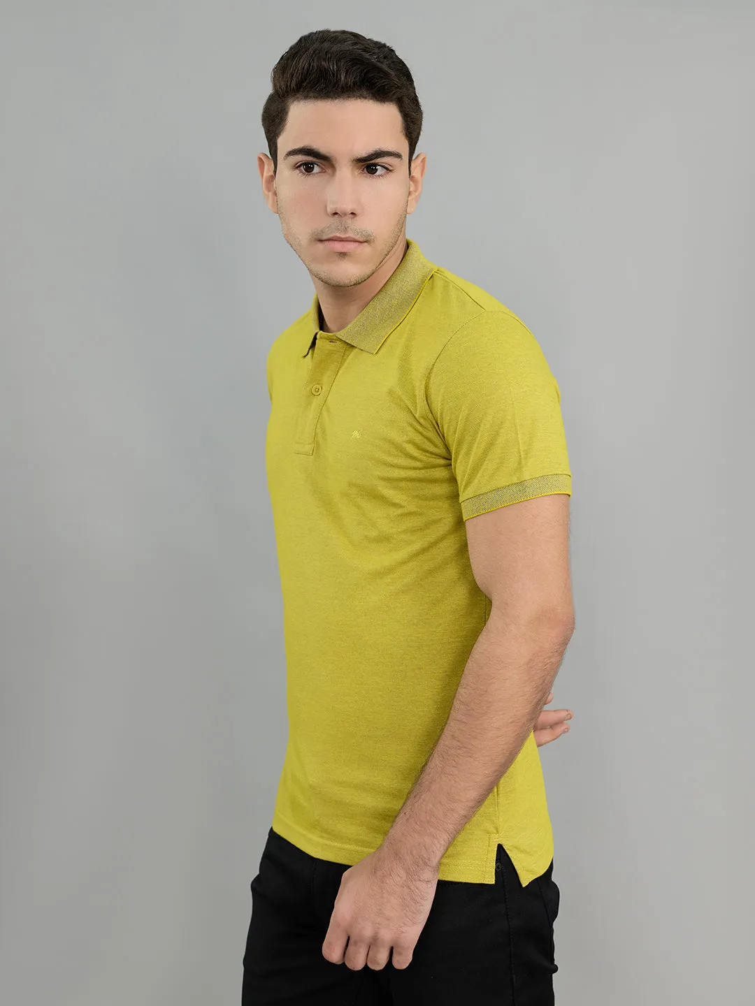 Men Yellow Solid Polo Collar Half Sleeve T-Shirt sold by Monte Carlo product image thumbnail 3