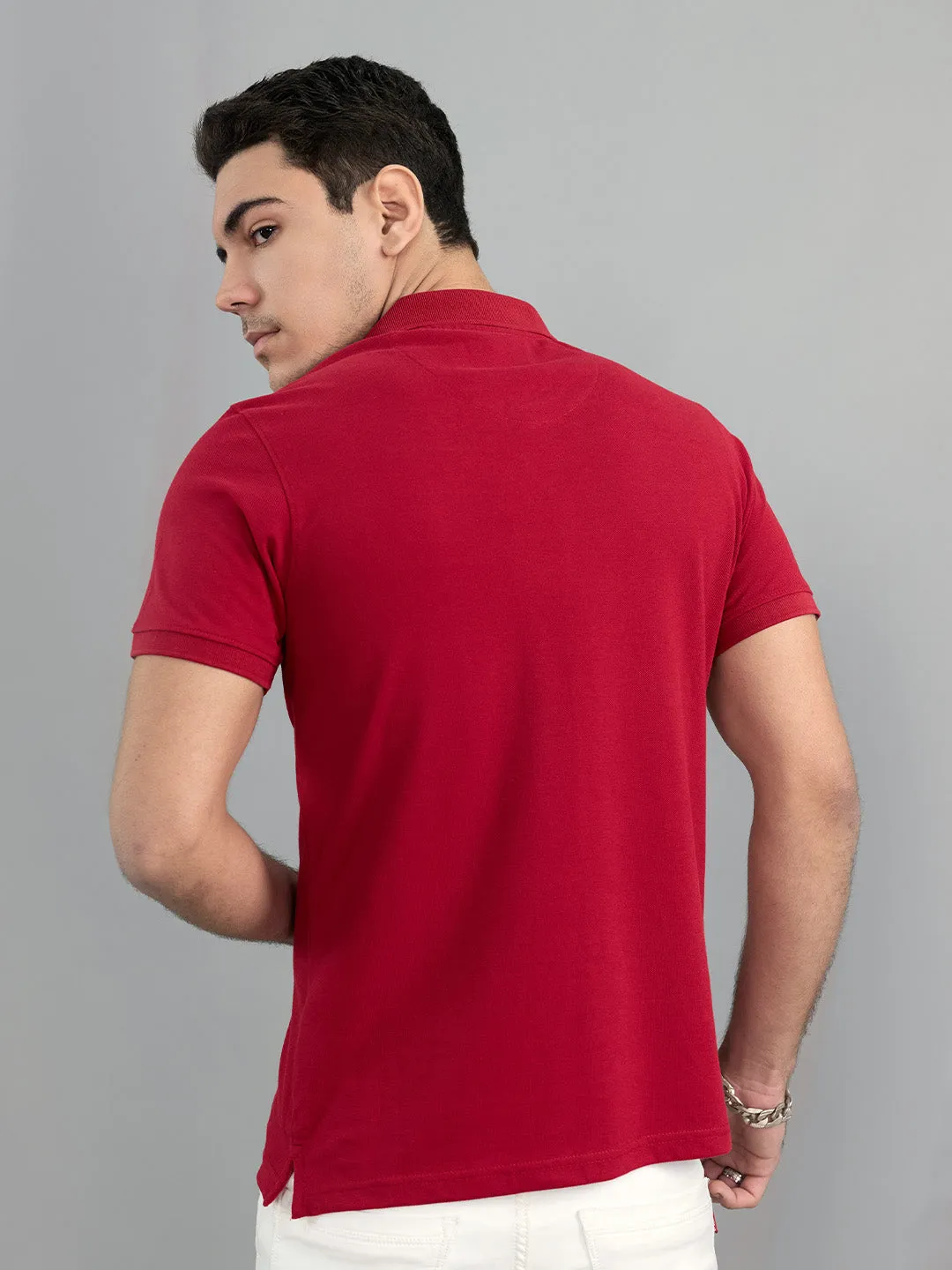 Men Red Solid Polo Collar Half Sleeve T-Shirt sold by Monte Carlo product image thumbnail 4